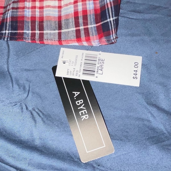 A. Byer Women's Off The Shoulder Red and White and Blue plaid - Picture 3 of 9